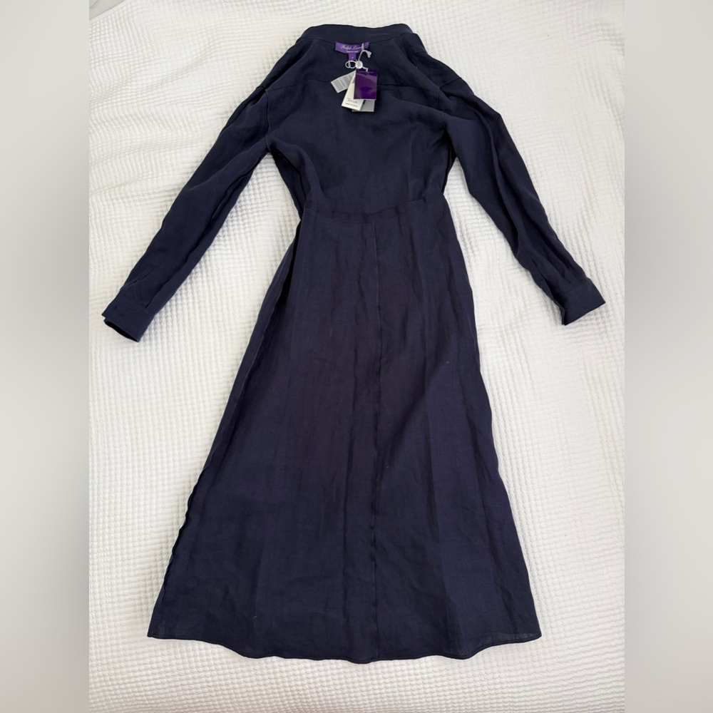 NWT Ralph Lauren Collection Aniyah Belted Linen Midi Wrap Dress Size 4 Navy - Picture 14 of 15